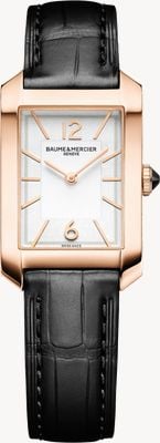 Baume & Mercier Damski zegarek Hampton (22 mm) z białą prostokątną tarczą / czarnym skórzanym paskiem 10752