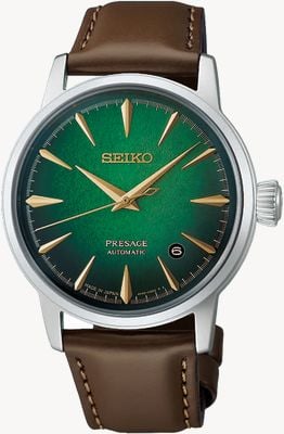 Seiko Presage Cocktail Time Crushed Ice 'Mint Mist' (38,5mm) quadrante verde / cinturino in pelle marrone HCB002J1
