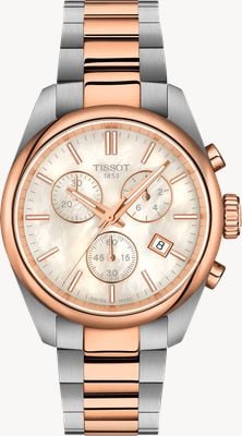 Tissot Pr 100 石英计时码表（36毫米）白色珍珠贝母表盘/双色不锈钢表带 T1502172211100