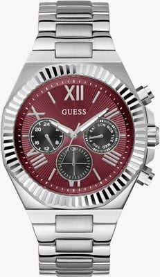 Guess Equity 多功能腕表（44毫米）红色太阳纹表盘/不锈钢表带 GW0703G7