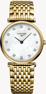 LONGINES La Grande Classique de Longines Diamant (29 mm), weißes Perlmuttzifferblatt / goldfarbener PVD-Edelstahl L45122878