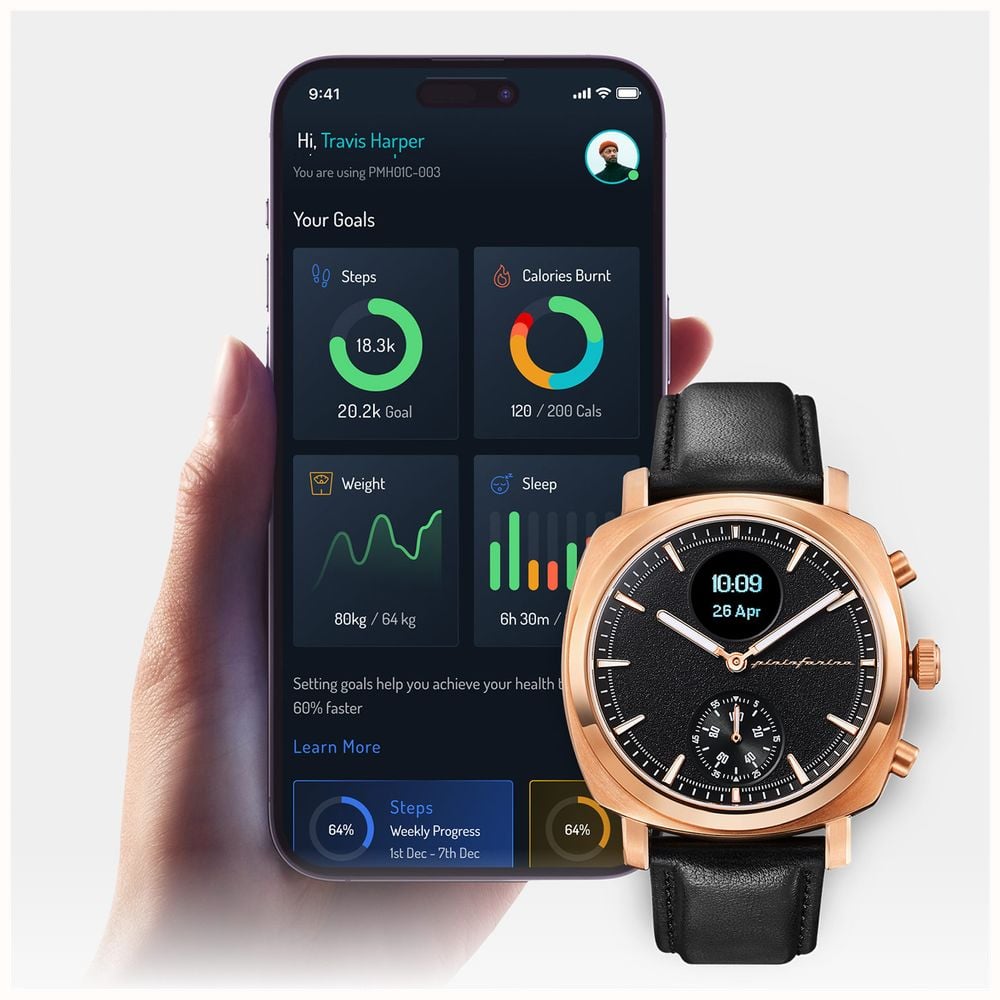 Pininfarina by Globics Senso Hybrid Smartwatch (44mm) Sunburst Rose ...
