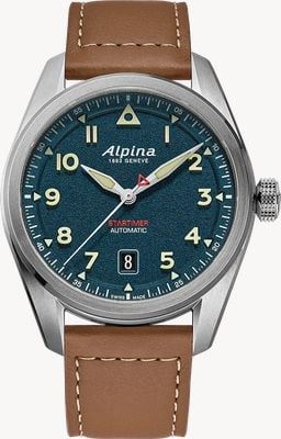 Alpina Startimer Pilot Automatique (40 mm) cadran bleu texturé / bracelet cuir marron clair AL-525NW4S36