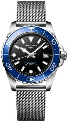 LONGINES HydroConquest Automatic (39mm) Black Lacquered Dial / Stainless Steel Mesh Bracelet Watch L37794906