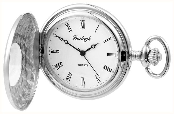 Burleigh Half-Hunter Quartz Pocket Watch - White Dial / Stainless Steel Case 1233