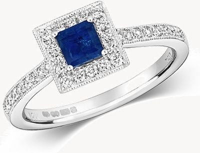 Treasure House 9k White Gold Sapphire Square Diamond Cluster Ring RD413WS