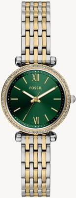 Fossil Damenuhr Carlie (28 mm) mit grünem Zifferblatt und zweifarbigem Edelstahlarmband ES5439