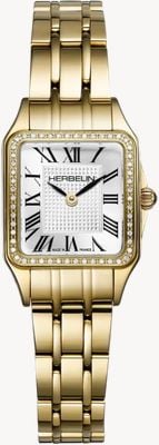Herbelin Luna Mini Diamond Quartz (20mm) Silver Guilloché Dial / Gold PVD Stainless Steel Bracelet 17407BP1N54Y08