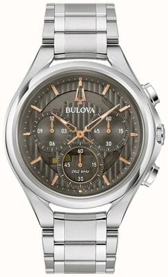 Bulova Cadran chronographe gris courbé (44 mm) pour homme / bracelet en acier inoxydable 96A298