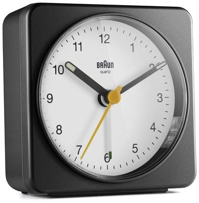 Braun Reloj despertador analógico clásico Bc03 - blanco y negro - 7,8 cm de ancho x 7,8 cm de alto x 3,2 cm de profundidad BC03BW