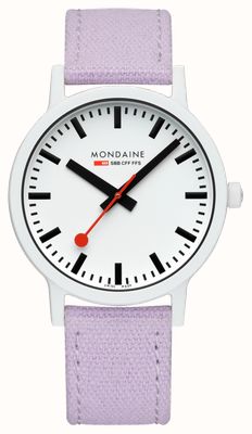 Mondaine エッセンス（41mm）ホワイト文字盤 / パープルコットンテキスタイルストラップ MS1.41110.LQ1