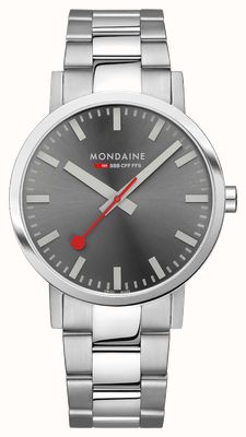 Mondaine Klassische Herrenuhr (40 mm) mit grauem Sonnenschliff-Zifferblatt / Edelstahlarmband A660.30360.81SBJ