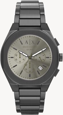 Armani Exchange Quarz-Chronograph (42 mm), graues Zifferblatt mit Sonnenschliff / graues PVD-beschichtetes Edelstahlarmband AX4296