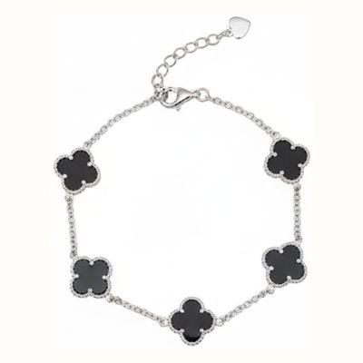 Sterling Silver Black Onyx 5 Clover Bracelet BN98107