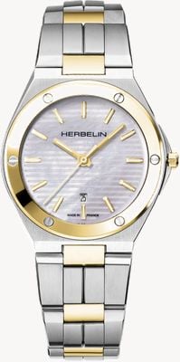 Herbelin Cuarzo Cap Camarat (33 mm), esfera de nácar / brazalete de acero inoxidable bicolor 14545BT19