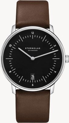 STERNGLAS Naos Quartz (38mm) Piano Black Dial / Premium Dark Brown Leather Strap S01-NA53-PR04