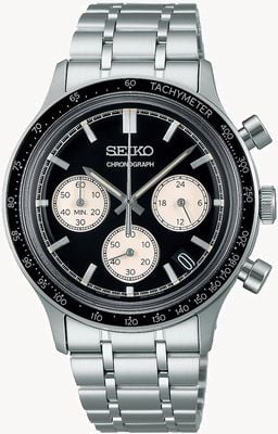 Seiko Chronographe de sport de course (38,7 mm) cadran noir / bracelet en acier inoxydable SSB479P1