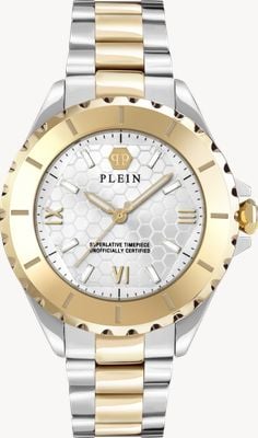 Philipp Plein Plein Heaven (38 мм) белый циферблат с логотипом/двухцветный браслет из нержавеющей стали PWPOA0424