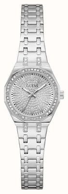Guess Pixie-Kristall (25 mm), silbernes Zifferblatt / Edelstahlarmband GW0931L1