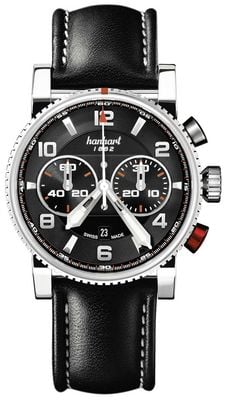 Hanhart Chronographe automatique Primus Racer (44 mm), cadran noir / bracelet en cuir noir - m 741.210-0020