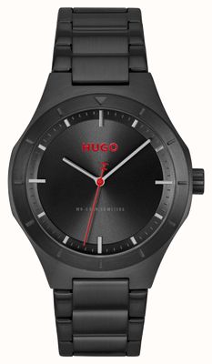 HUGO Relógio de quartzo de três ponteiros #lit (42 mm) com mostrador preto e pulseira de aço inoxidável com revestimento PVD preto. 1530450
