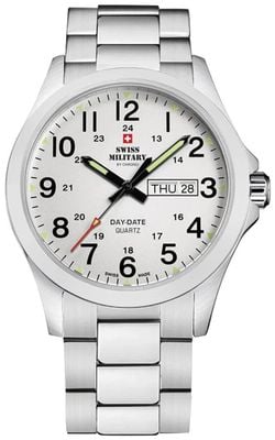 Swiss Military by Chrono Часы с индикацией даты и дня недели (42 мм), белый циферблат / браслет из нержавеющей стали. SMP36040.26