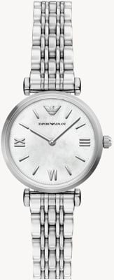 Emporio Armani Gianni T-Bar (28mm) White Mother-of-Pearl Dial / Stainless Steel Bracelet AR11768