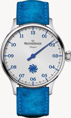 MeisterSinger Pangaea automaat (40 mm) zilvergrijze fermata wijzerplaat / blauwe leren band PDS901B-SF014