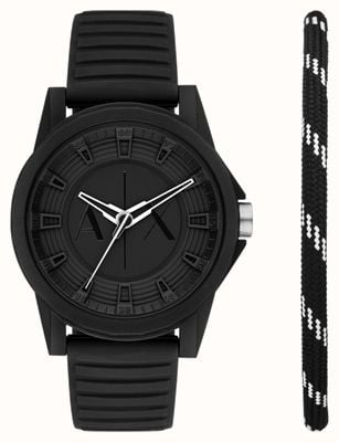 Armani Exchange Watch & Bracelet Gift Set (44mm) Black Dial / Black Rubber Strap AX7159SET