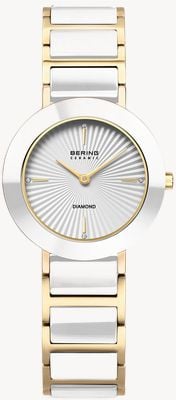 Bering Ceramic (29mm) White Sunray Dial / Gold PVD Stainless Steel & Ceramic Bracelet 11429-758