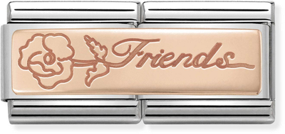 Nomination Classic DOUBLE ENGRAVED Steel And 9k Rose Gold CUSTOM Friends With Flower Charm 430710/16