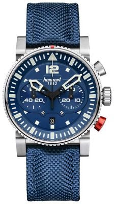 Hanhart Primus pilot cronografo automatico (44mm) quadrante blu / cinturino in tessuto blu - m 740.270-3320