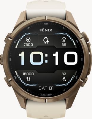 Garmin Fenix 9 Pro 43mm premium GPS-smartwatch – herfsttitanium met crème/Frans grijs siliconen horlogebandje 010-04335-26