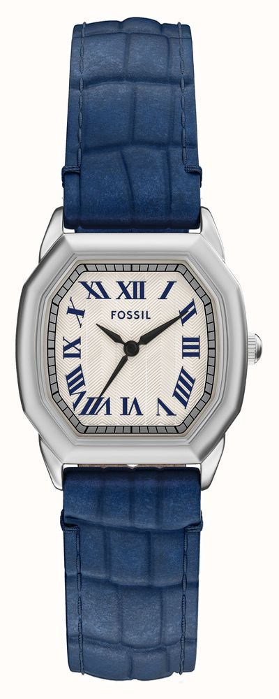 Fossil Harlow Three-Hand (27mm) Cream Dial Navy Blue Croco-Embossed  Leather Strap ES5425