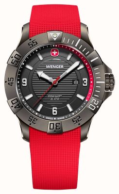Wenger Seaforce Quarz (43 mm), graues Zifferblatt / rotes Silikonarmband 01.0641.144