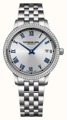 Raymond Weil Toccata feminina (34 mm) mostrador prateado / conjunto de diamantes / pulseira de aço inoxidável 5385-STS-00653