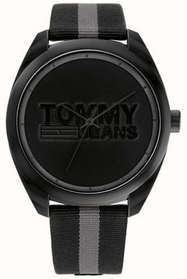 Tommy Jeans Hombres | esfera negra | correa de nailon negra y gris 1792039