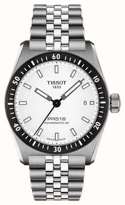 Tissot PR516 Powermatic 80 (38 mm) weißes Zifferblatt / Edelstahlarmband T1494071103100