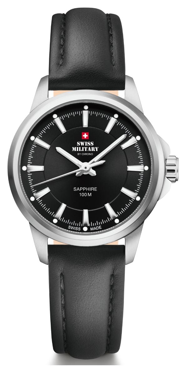 Swiss Military by Chrono Black Dial Black Leather Strap Watch