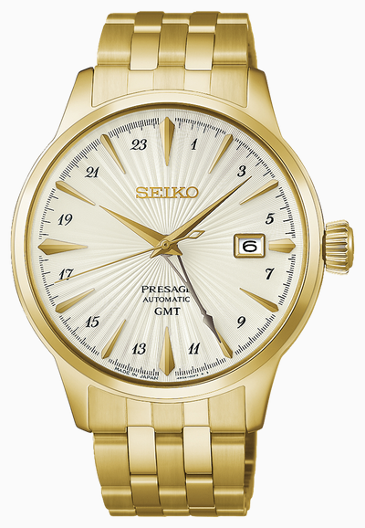 Seiko Presage Cocktail Time ‘Daiquiri’ GMT (40.5mm) Cream Dial / Gold PVD Stainless Steel Bracelet Watch HCB004J1