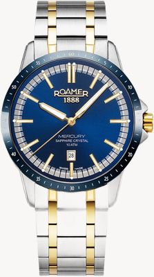 Roamer Mercury Classic Quarz (42mm) Blaues Zifferblatt / zweifarbiges Edelstahlarmband 968833 47 45 20