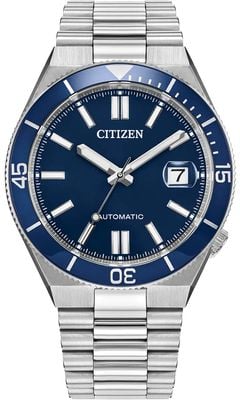 Citizen Automatyczny zegarek Tsuyosa Shore (40 mm) z ciemnoniebieską tarczą słoneczną / bransoletą ze stali nierdzewnej NJ0230-59L