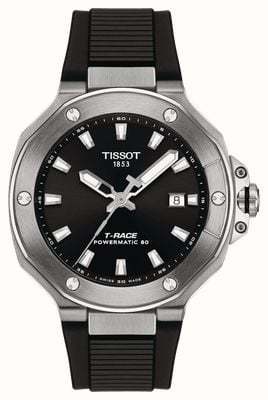 Tissot T-レース パワーマティック 80 (41mm) ブラックサンレイダイヤル / ブラックラバーストラップ T1418071705100