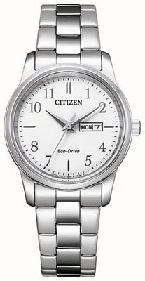 Citizen 女士生态驱动白色表盘不锈钢表链 EW3261-57A