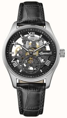 Ingersoll De maverick automatische kleine secondewijzer (40 mm) zwarte skeletwijzerplaat / zwarte leren band I17401