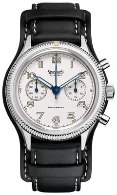 Hanhart 417 es moby dick (42mm) weißes Zifferblatt / schwarzes Lederarmband - m H721.202-7010