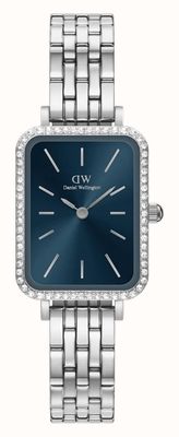 Daniel Wellington Moldura de cristal Quadro (20 mm), mostrador azul ártico / pulseira de aço inoxidável de 5 elos DW00100670