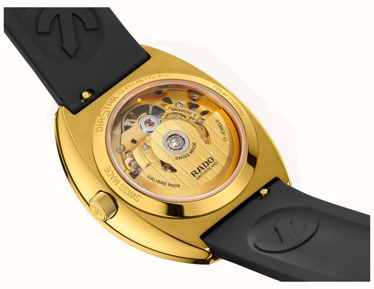 RADO Diastar Original Skeleton Automatic (38mm) Gold Skeleton Dial / Black Rubber Strap R12166159 - альтернативный вид 4