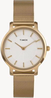 Timex トランセンド（34mm）ホワイトダイヤル/ゴールドPVDステンレススチールメッシュブレスレット TW2Y10300
