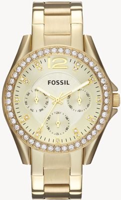 Fossil Riley femme | cadran or | ensemble en cristal | bracelet en acier inoxydable doré ES3203